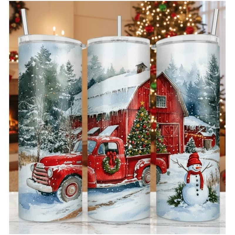 20oz Christmas Tumbler | Double Wall Insulated Skinny Cup w/ Straw