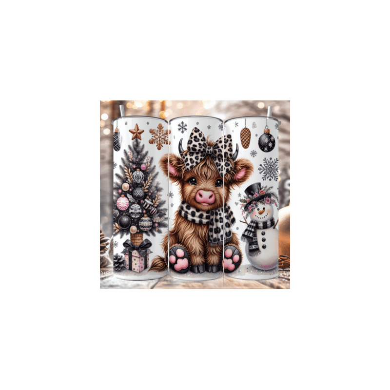 20oz Christmas Tumbler | Double Wall Insulated Skinny Cup w/ Straw