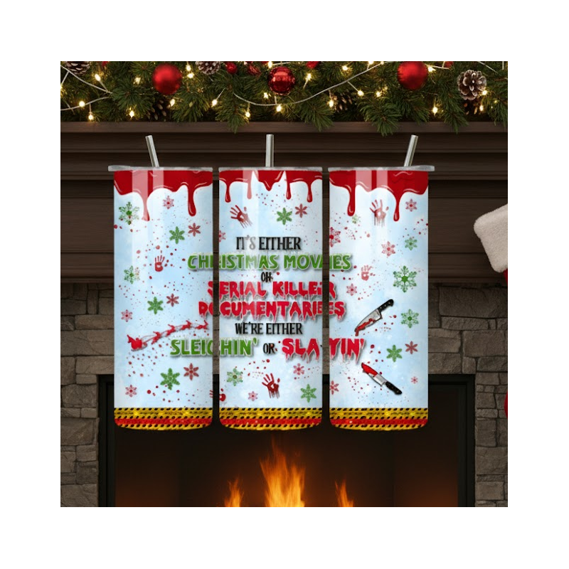 20oz Christmas Tumbler | Double Wall Insulated Skinny Cup w/ Straw