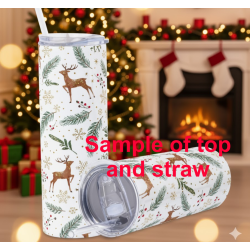 20oz Christmas Tumbler | Double Wall Insulated Skinny Cup w/ Straw