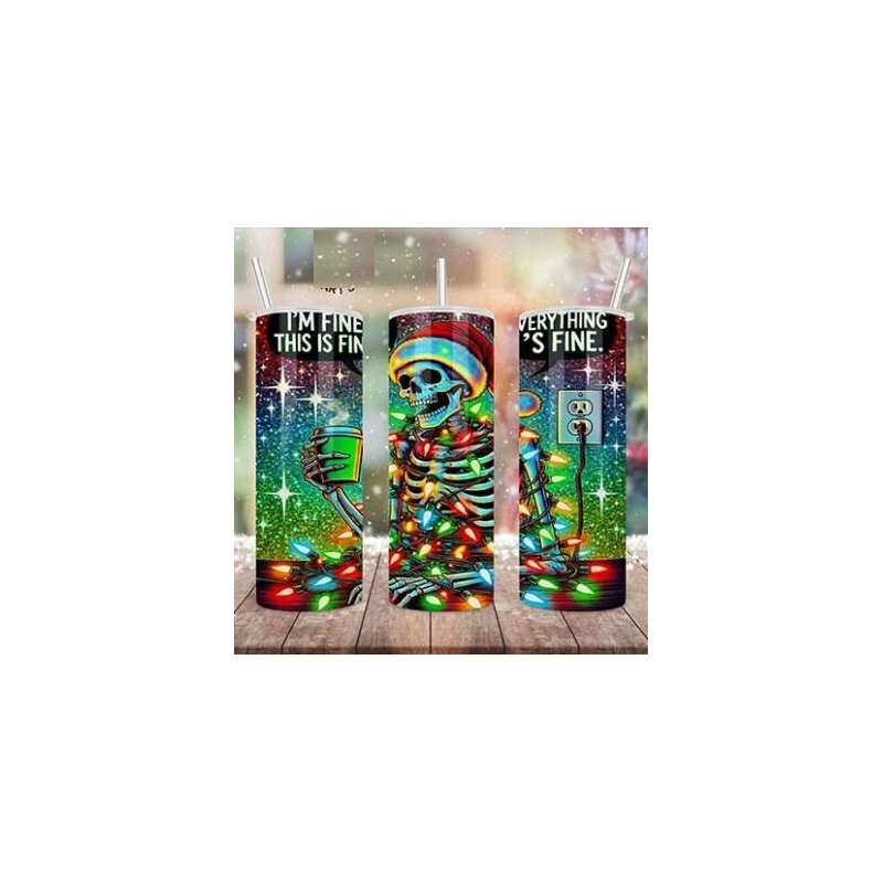 20oz Christmas Tumbler | Double Wall Insulated Skinny Cup w/ Straw