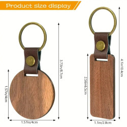 Walnut & Leather Laser Engraved Keyrings – Round or Rectangular