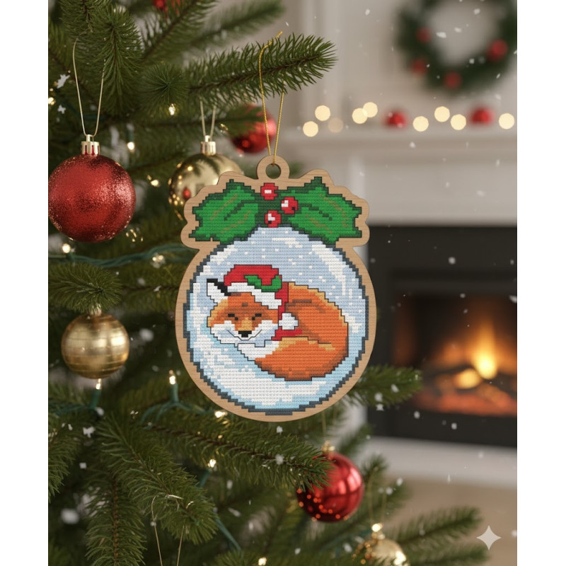 Snuggle Fox Laser-Cut Wood Cross-Stitch Kit - 14 Colors