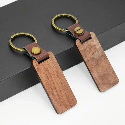 Walnut & Leather Laser Engraved Keyrings – Round or Rectangular