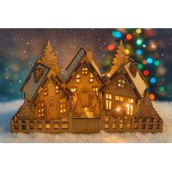 Rustic Wooden Christmas Village Scene