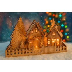 Rustic Wooden Christmas Village Scene