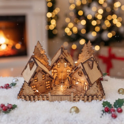 Rustic Wooden Christmas Village Scene