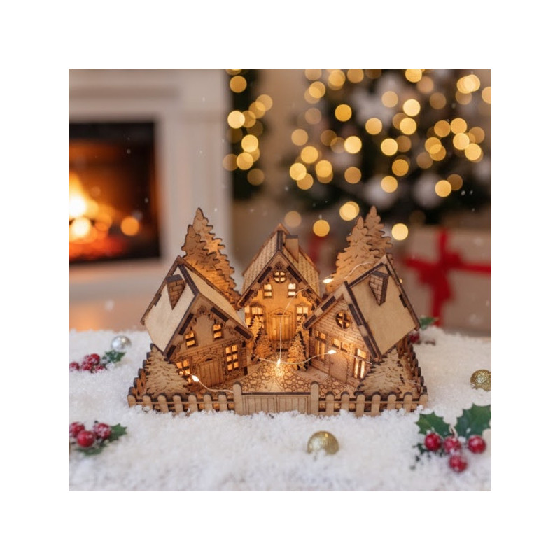 Rustic Wooden Christmas Village Scene