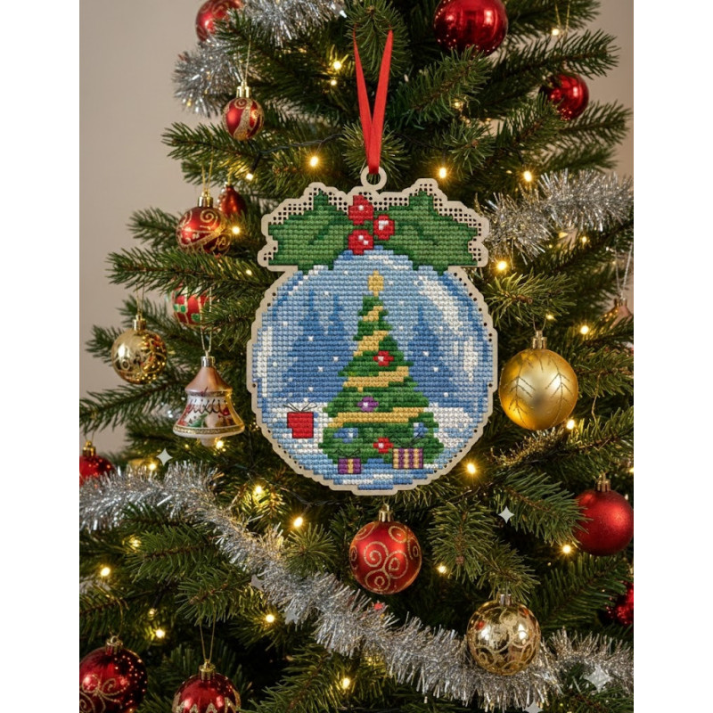 Christmas Tree Laser-Cut Wood Cross-Stitch Kit - 12 Colours