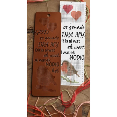 Handcrafted Veg Tan Leather Cross Stitch Bookmark Kit – God se Genade