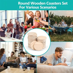 Rustic Pine Laser-Engraved Coaster Set – Pack of 4 | Stylish Wooden Drink Coasters