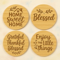 Rustic Pine Laser-Engraved Coaster Set – Pack of 4 | Stylish Wooden Drink Coasters