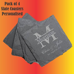 Custom Engraved Slate Coaster Set (Pack of 4) | Gift Box Included