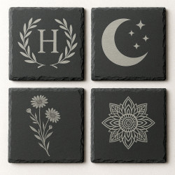 Custom Engraved Slate Coaster Set (Pack of 4) | Gift Box Included