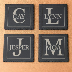 Custom Engraved Slate Coaster Set (Pack of 4) | Gift Box Included