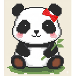 Wooden Panda with bow Cross Stitch Keyring Kit | Beginner Friendly Craft