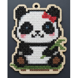 Wooden Panda with bow Cross Stitch Keyring Kit | Beginner Friendly Craft