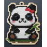 Wooden Panda with bow Cross Stitch Keyring Kit | Beginner Friendly Craft