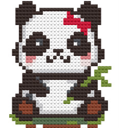 Wooden Panda with bow Cross Stitch Keyring Kit | Beginner Friendly Craft