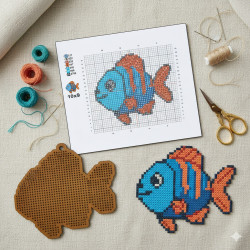 Wooden Fish Cross Stitch Keyring Kit | Beginner Friendly Craft