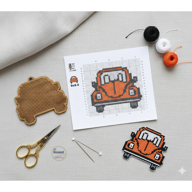 Wooden VW Car Cross Stitch Keyring Kit | Beginner Friendly Craft