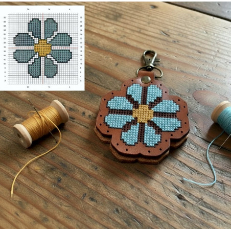 DIY Leather Cross Stitch Keyring Kit – Flower Design | Handmade Veg Tan Leather Craft Kit