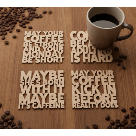 Coffee Laser-Cut Wooden Coasters - Set of 4 | Unique Home Gift