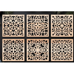 Artisan Mandala Laser-Cut Wooden Coasters - Set of 6 | Unique Home Gift