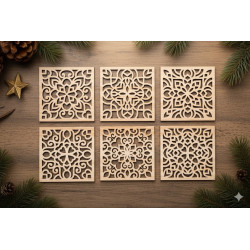Artisan Mandala Laser-Cut Wooden Coasters - Set of 6 | Unique Home Gift