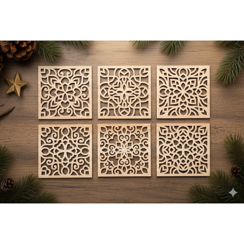Artisan Mandala Laser-Cut Wooden Coasters - Set of 6 | Unique Home Gift