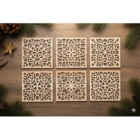 Artisan Mandala Laser-Cut Wooden Coasters - Set of 6 | Unique Home Gift