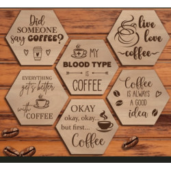 Hexagon Coffee Coasters (Set of 6) | Laser Engraved MDF Wood