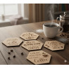 Hexagon Coffee Coasters (Set of 6) | Laser Engraved MDF Wood