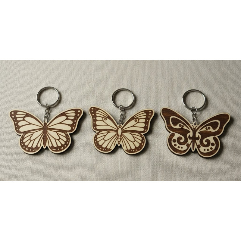 Wooden Butterfly Keyring - Laser Engraved Nature Charm