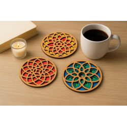DIY Layered Mandala Wood Coaster Craft Kit - Pack of 8