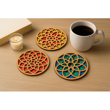 DIY Layered Mandala Wood Coaster Craft Kit - Pack of 8