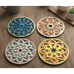 DIY Layered Mandala Wood Coaster Craft Kit - Pack of 8