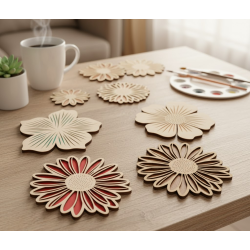 DIY Layered Flower Wood Coaster Craft Kit - Pack of 8