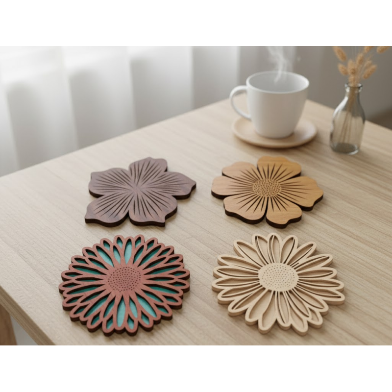 DIY Layered Flower Wood Coaster Craft Kit - Pack of 8