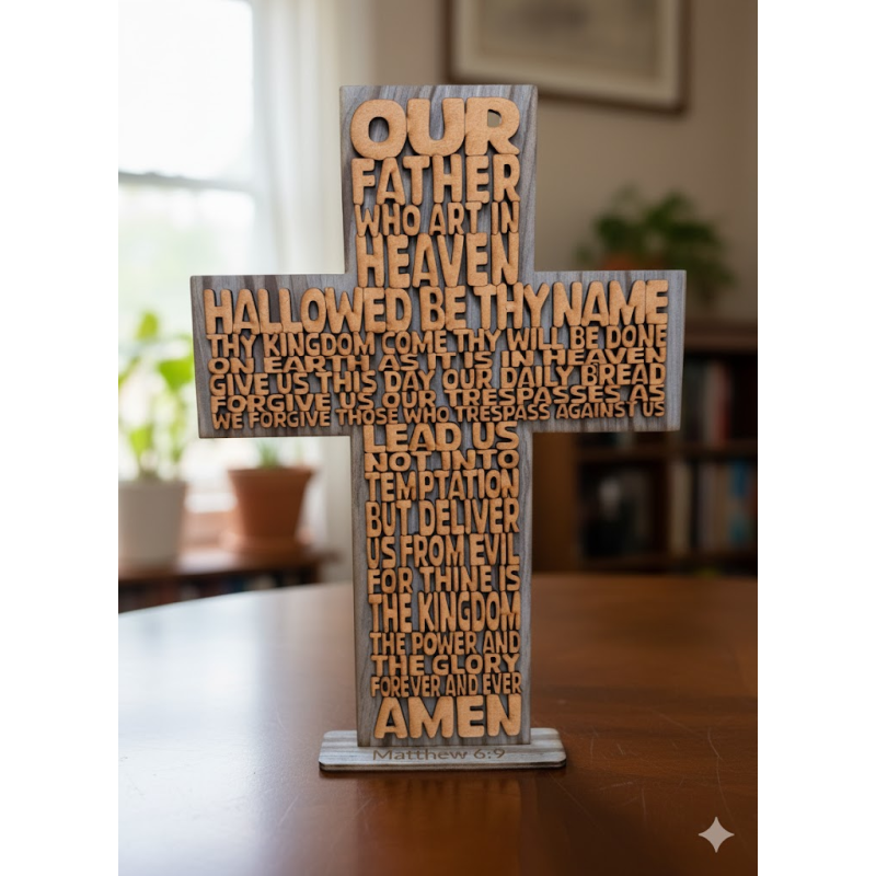 Our Lord Scripture Cross - 29cm Wooden Lord's Prayer Décor